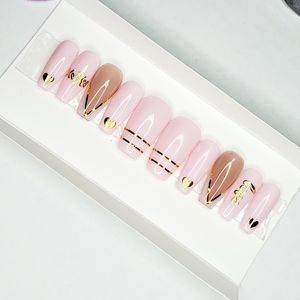 Heart of Gold press on nail set, Pink/gold nails, Valentine's Day nails